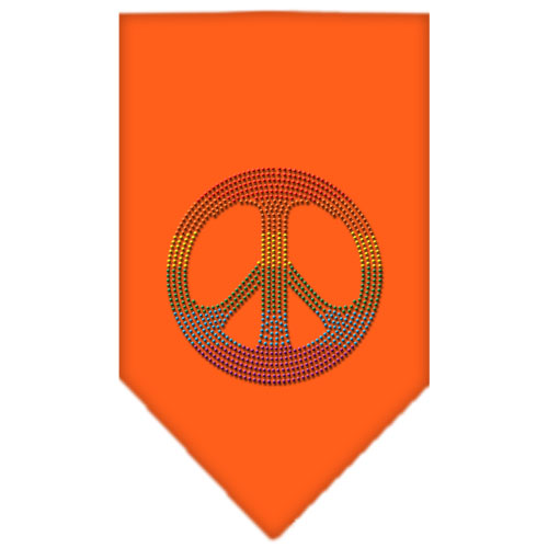 Rainbow Peace Sign Rhinestone Bandana Orange Large